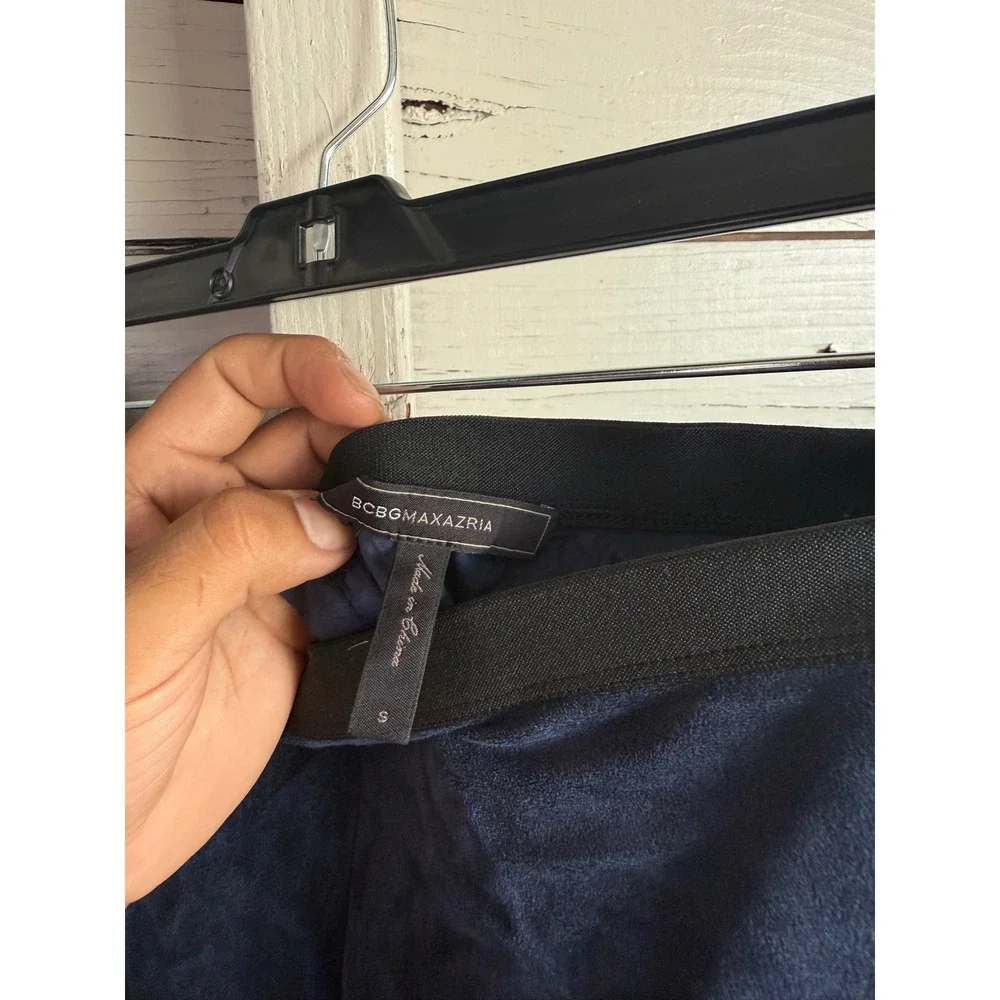 BCBGMAXAZRIA Bess Faux Suede Pencil Skirt Navy Blue Carbon Full Back Zip Small